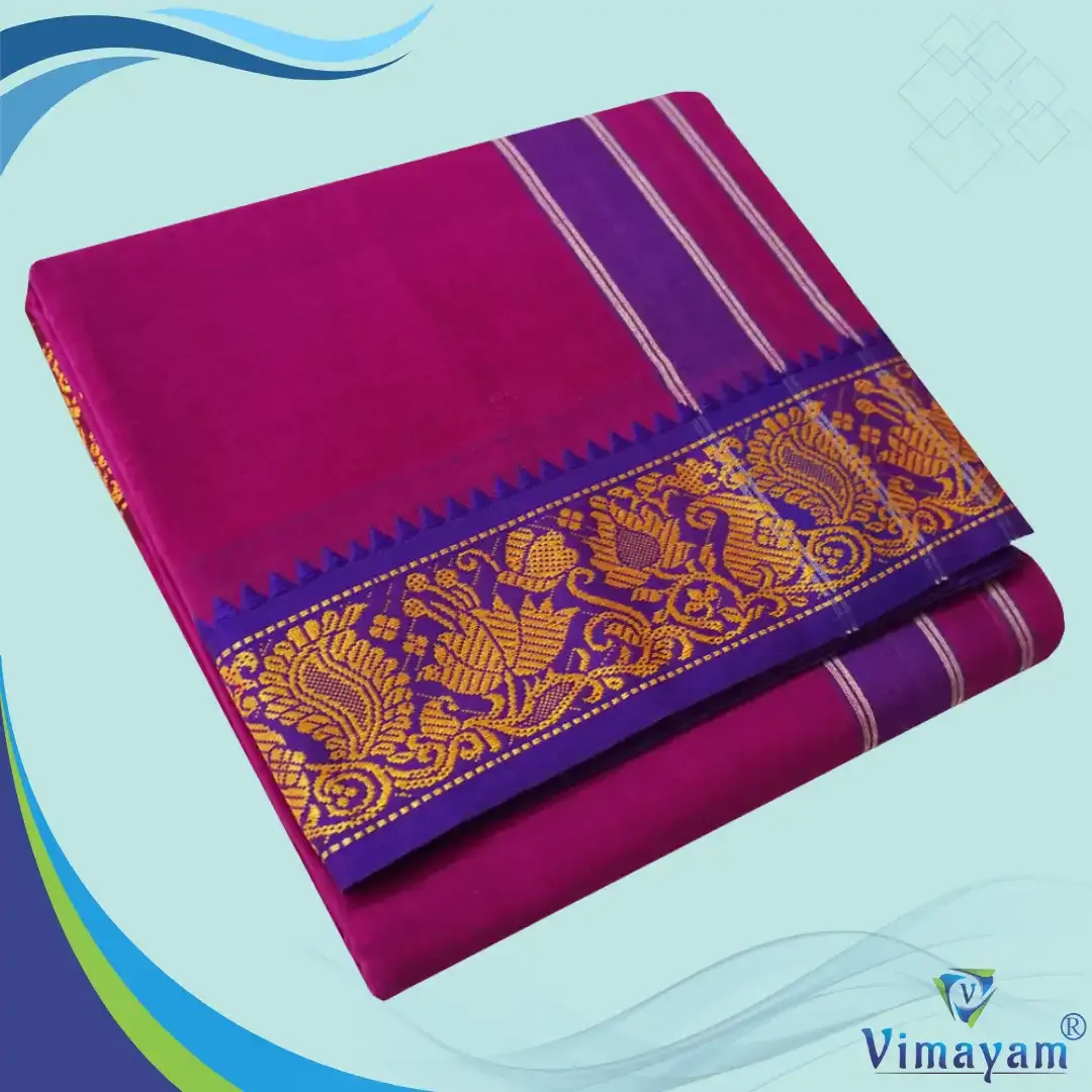 Purple colour 3 inch border dhoti towel - Assorted border colour and designs – Vimayam Dhotis