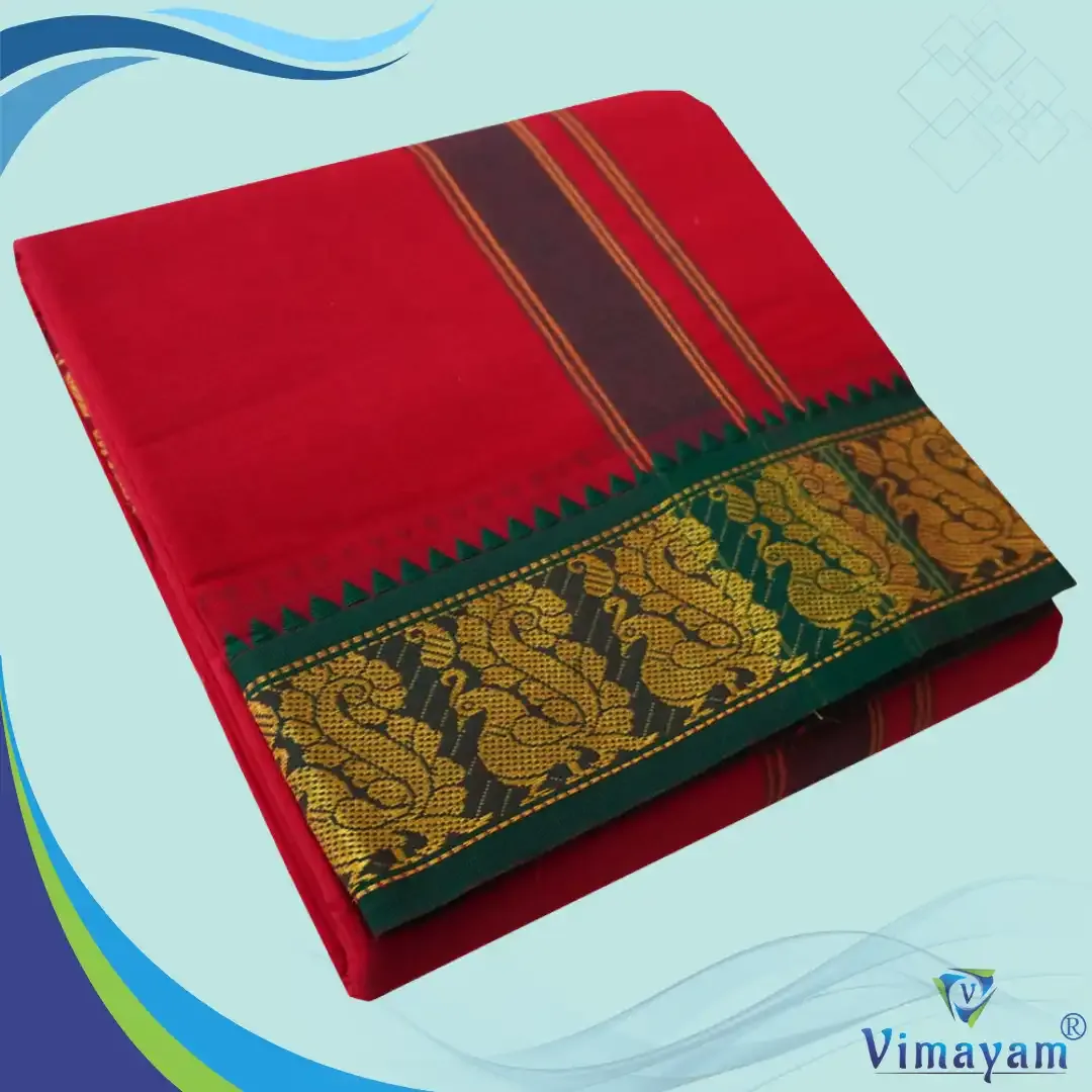 Red colour 3 inch border dhoti towel - Assorted border colour and designs – Vimayam Dhotis