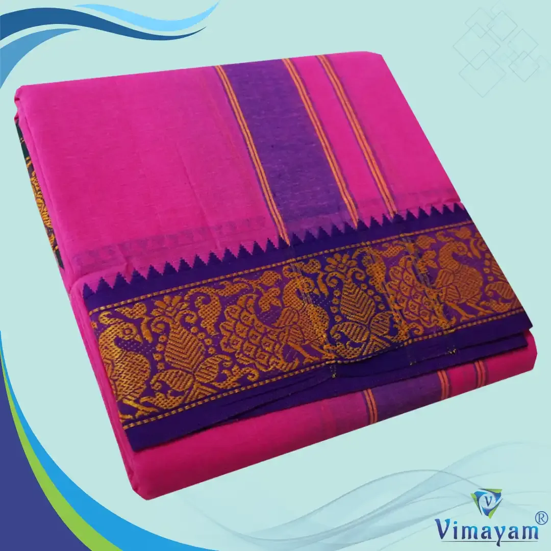 Rose colour 3 inch border dhoti towel - Assorted border colour and designs – Vimayam Dhotis