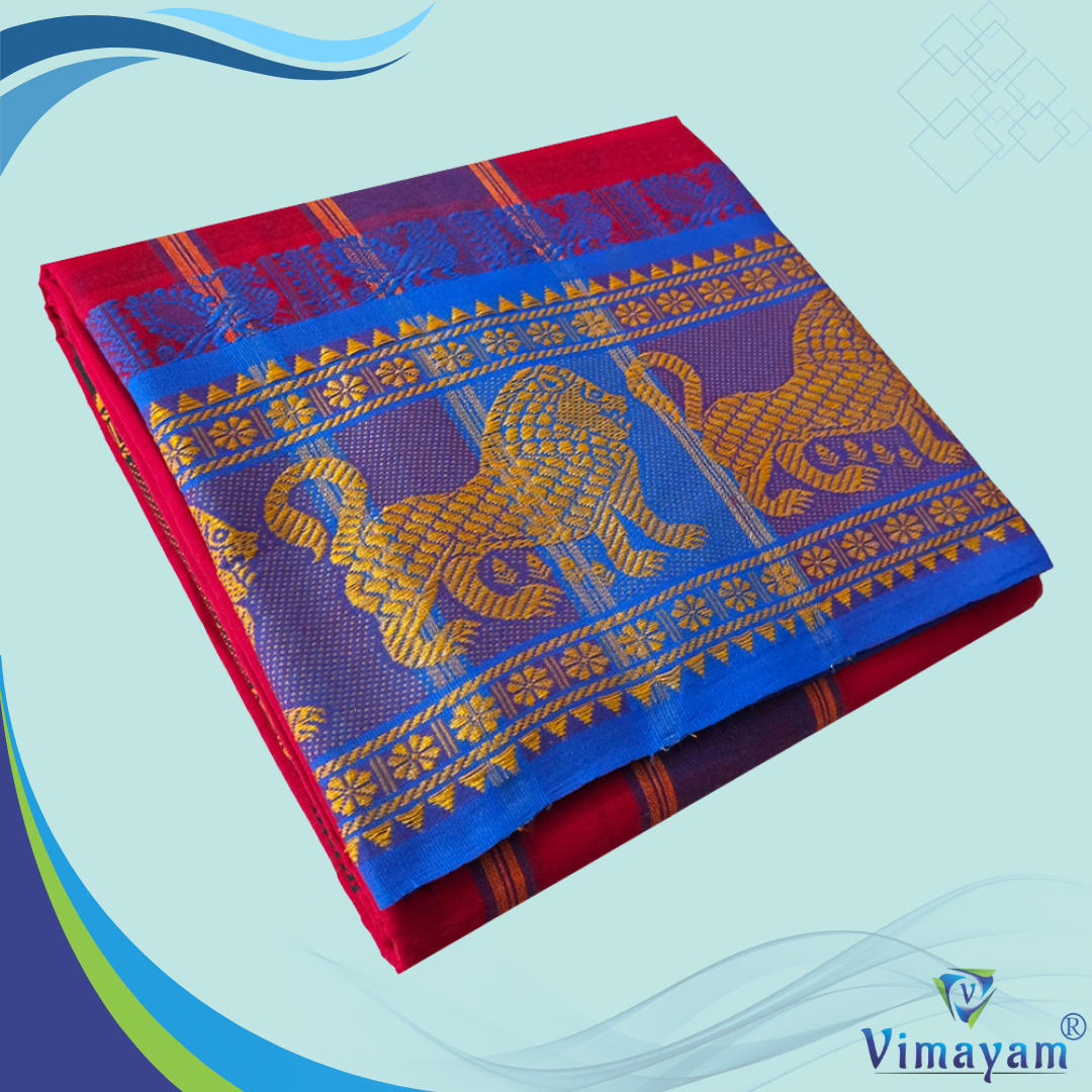 Red colour 8 inch border dhoti towel - Assorted border colour and designs – Vimayam Dhotis