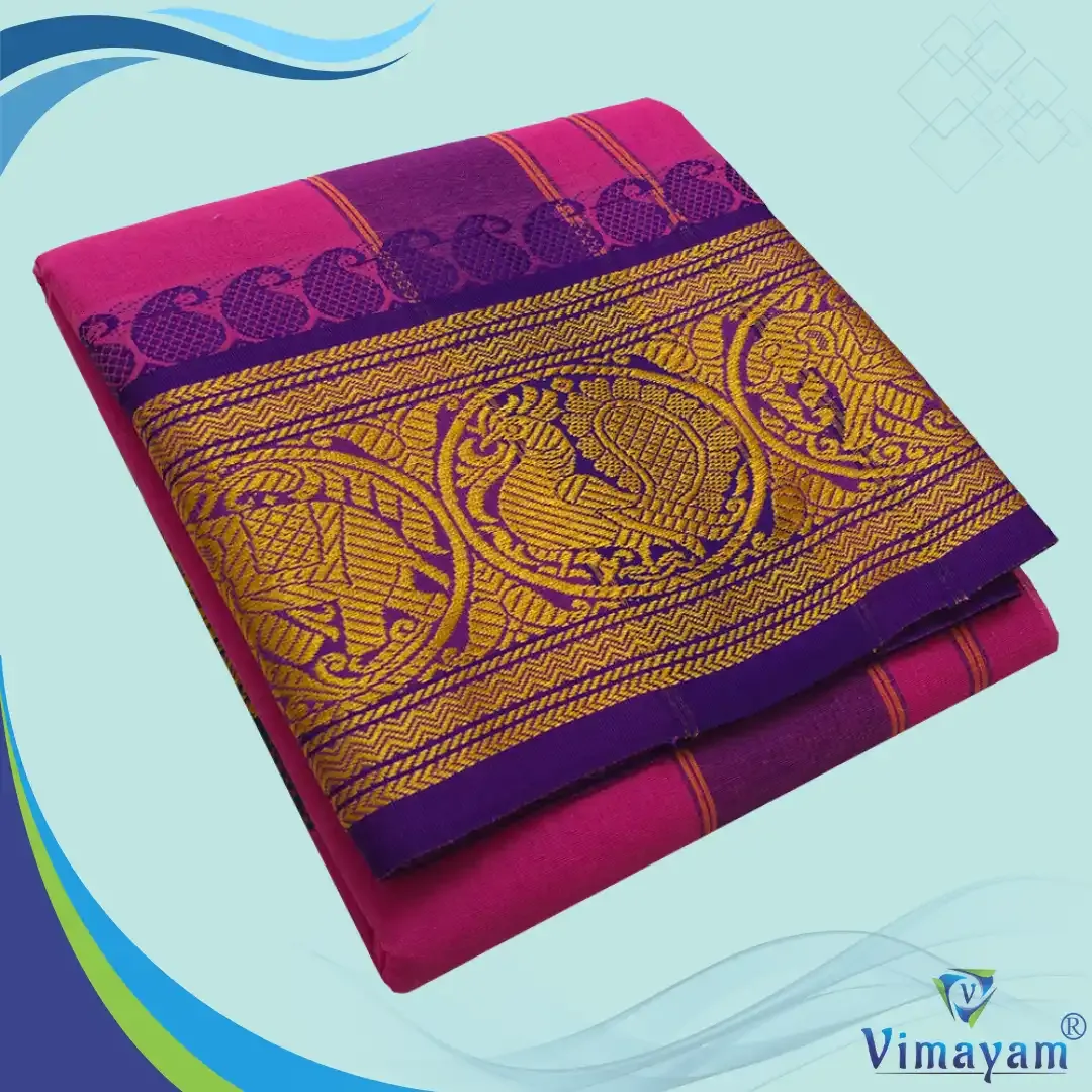 Rose colour 8 inch border dhoti towel - Assorted border colour and designs – Vimayam Dhotis