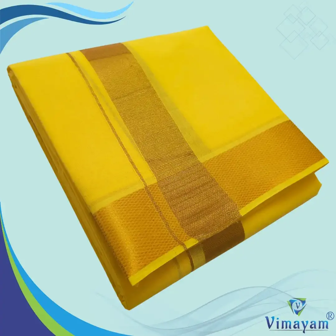 Yellow colour dhoti golden zari border – COLOUR DHOTIES | New Arrival | Vimayam Dhotis
