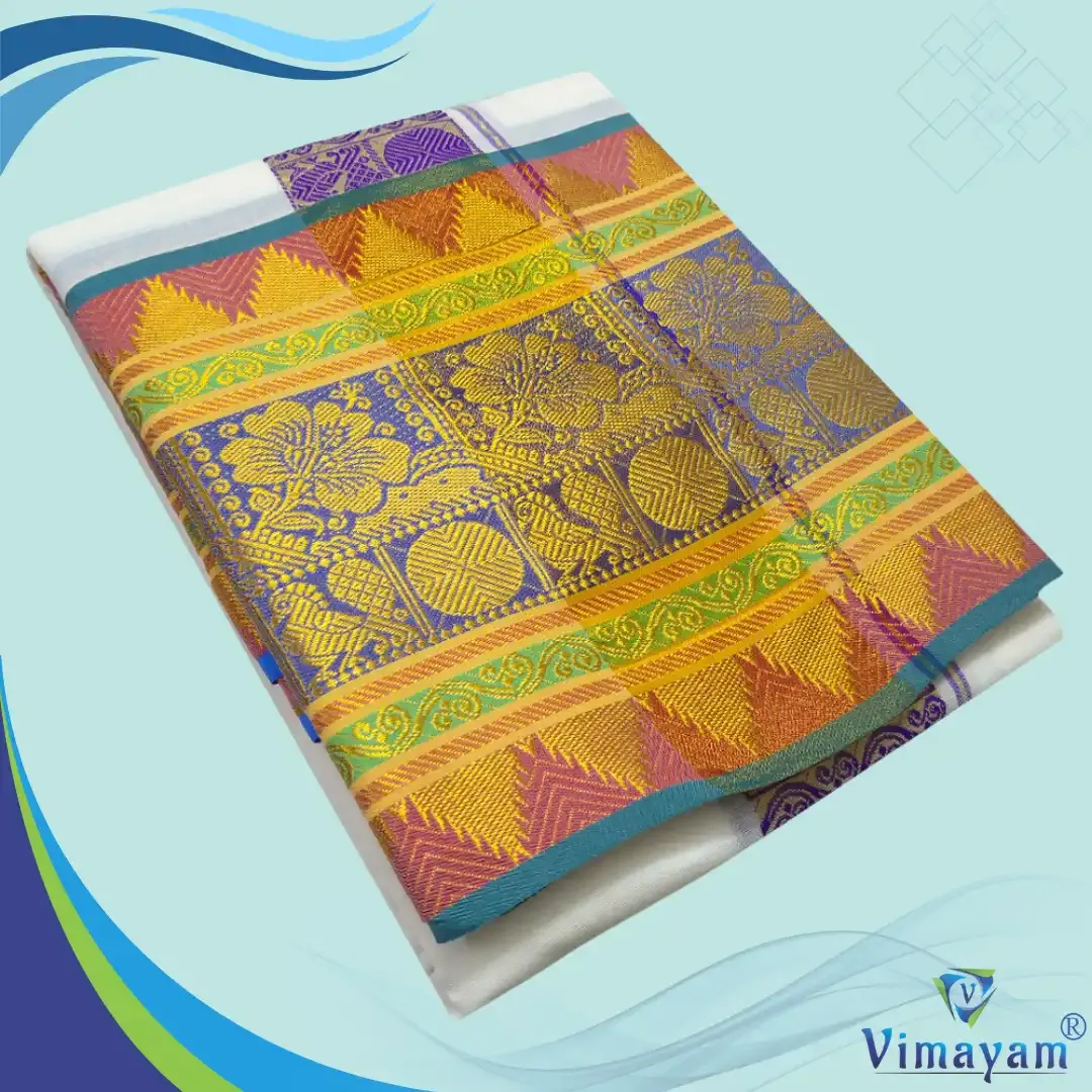 Flower designed multi colour self premium quality  - Vimayam Dhoties