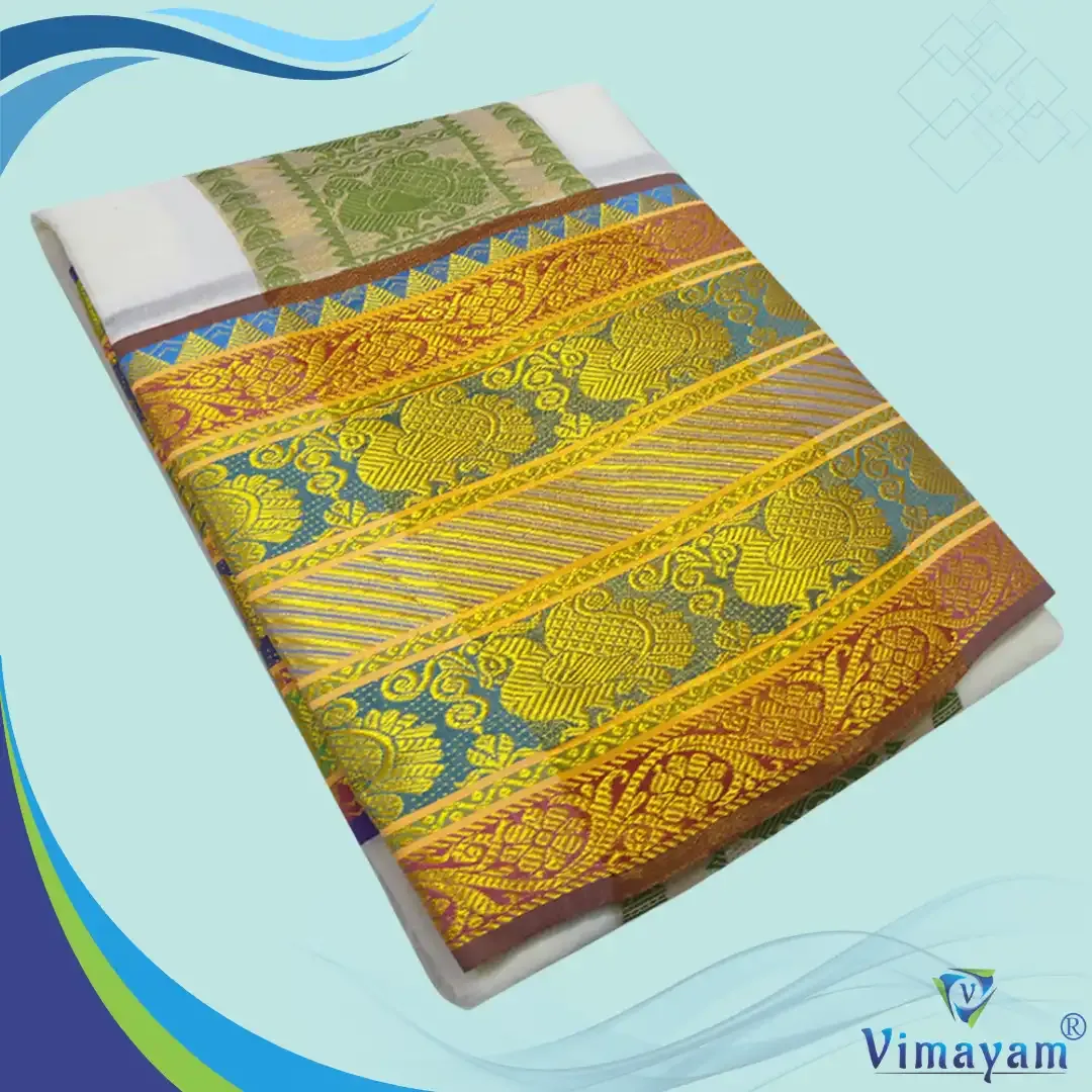 Peacock designed multi colour self premium quality  - Vimayam Dhoties