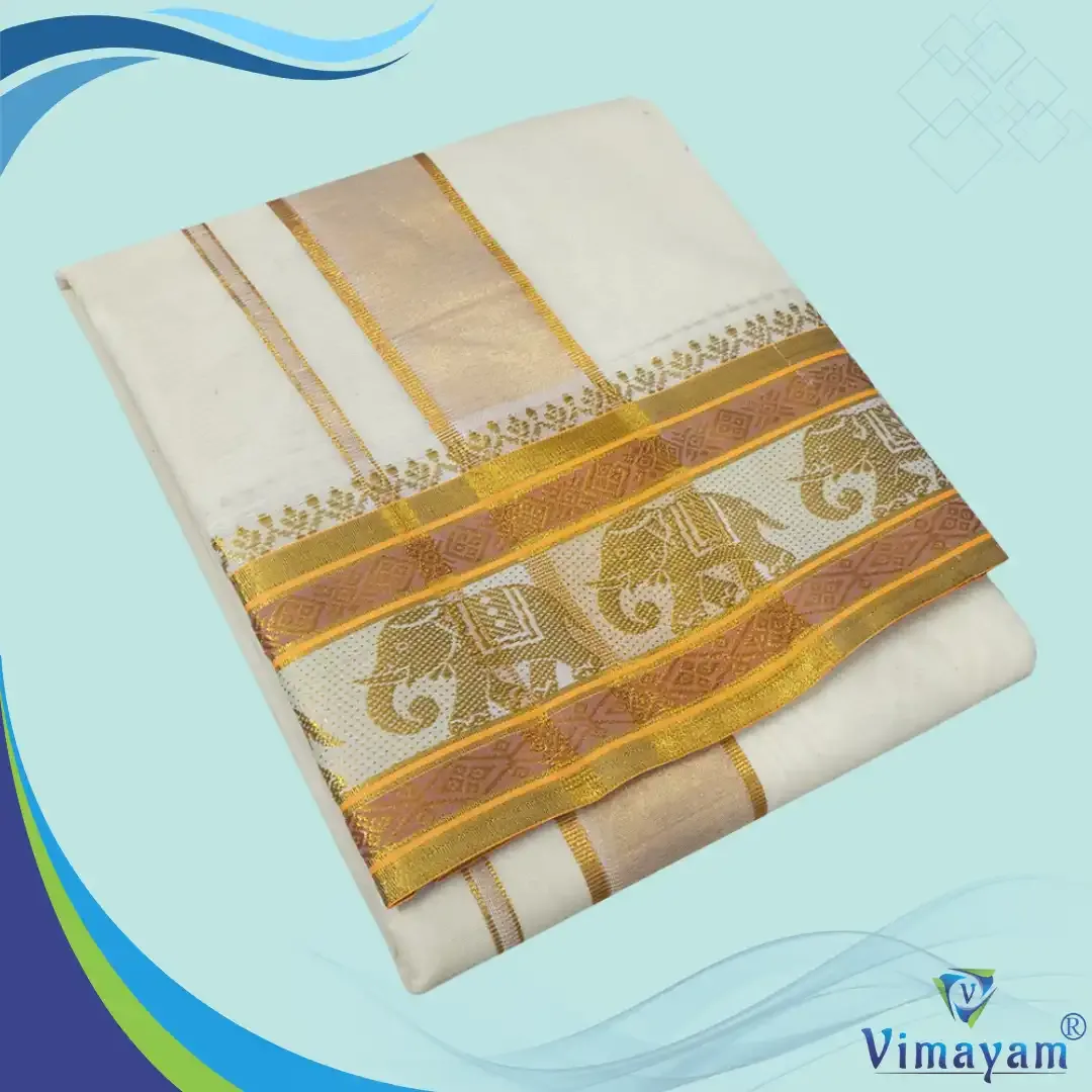 Golden tissue border premium quality dhoti - Assorted designs - Vimayam Dhoties