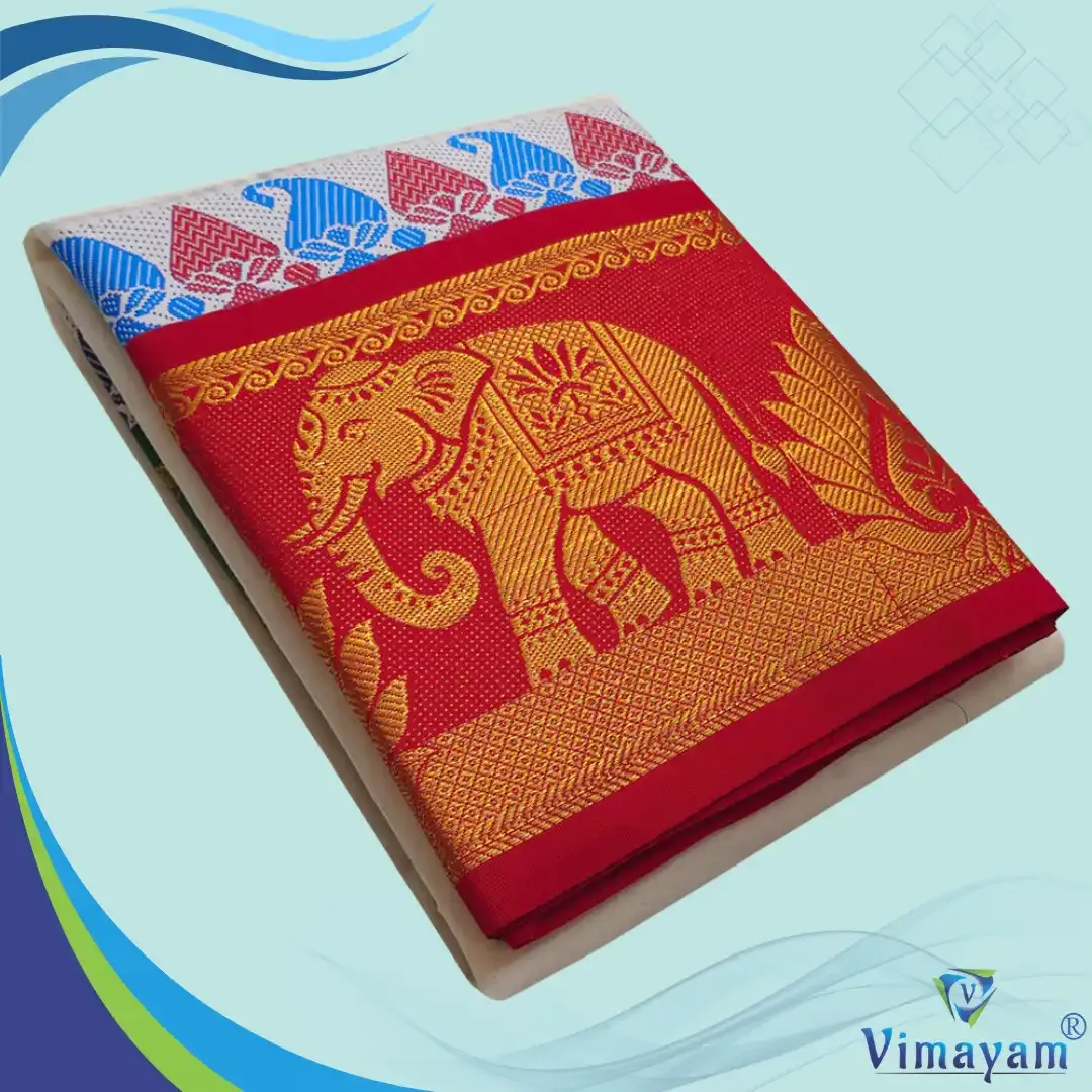 Elepahnt designed multicolour premium quality dhoti - Assorted border colours - Vimayam Dhoties
