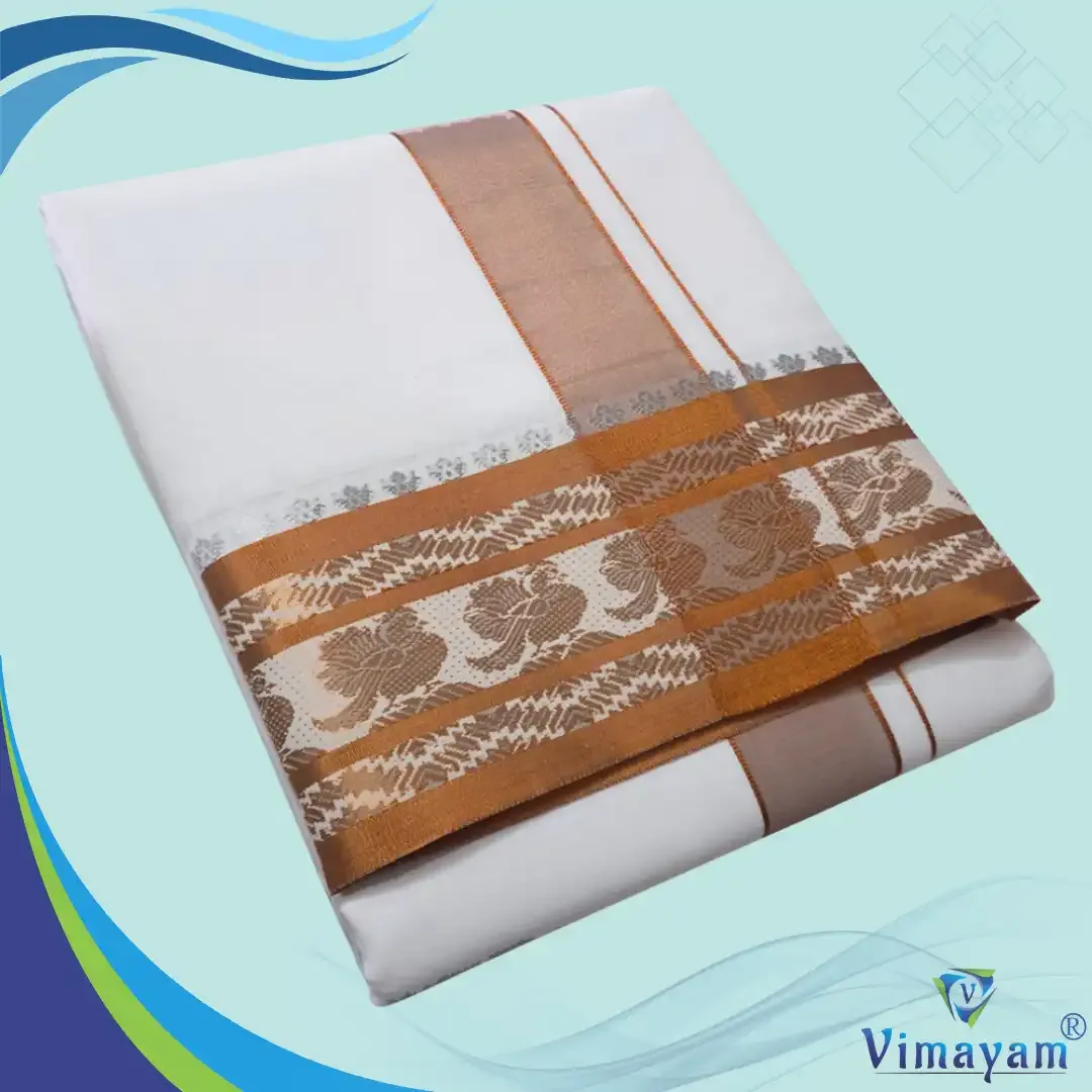 Copper zari tissue border premium quality dhoti - Assorted border
