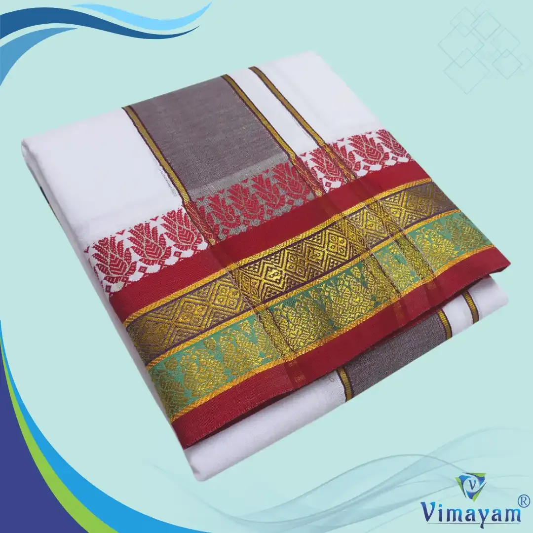 Mini peacock premium quality dhoti - Assorted border colours - Vimayam Dhoties