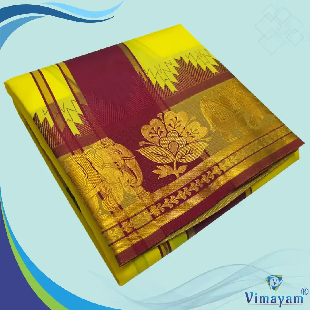 Yellow soft silk special quality - Assorted border designs – SILK DHOTIES | New Arrival | Vimayam Dhotis