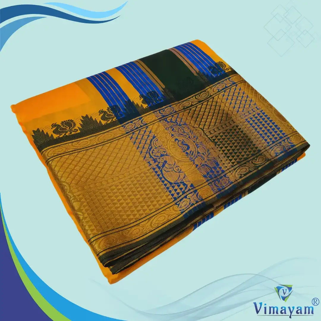 Tirupathi vasthiram melchat 24X12 - Golden mango(Assorted Border designs) - Vimayam Dhoties
