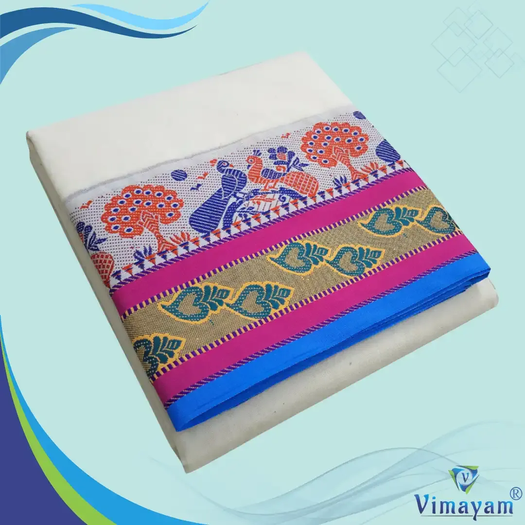Dual peacock meena designed premium quality dhoti - Assorted border colours – Vimayam Dhotis