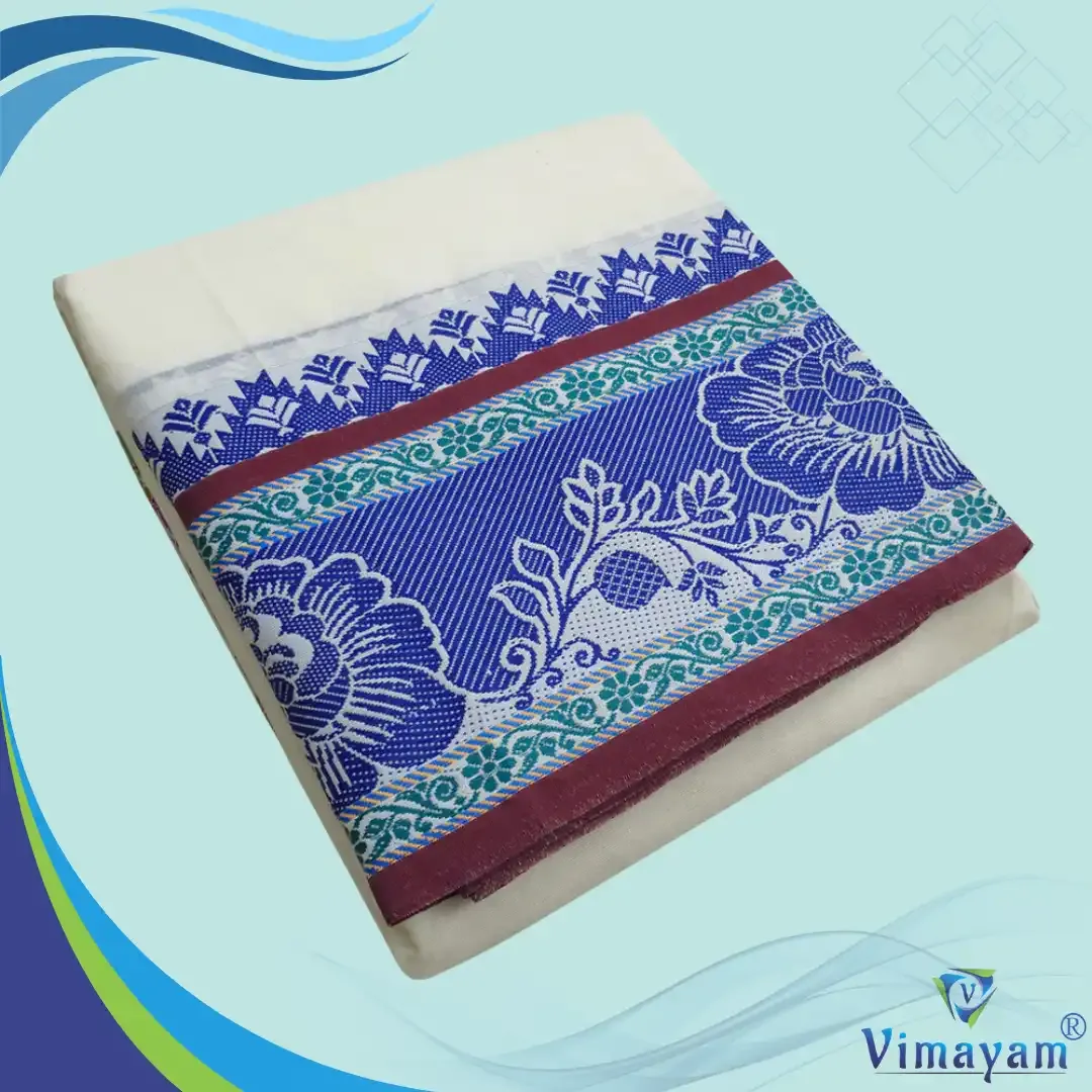 Big flower designed premium quality dhoti - Assorted border colours - Vimayam Dhoties