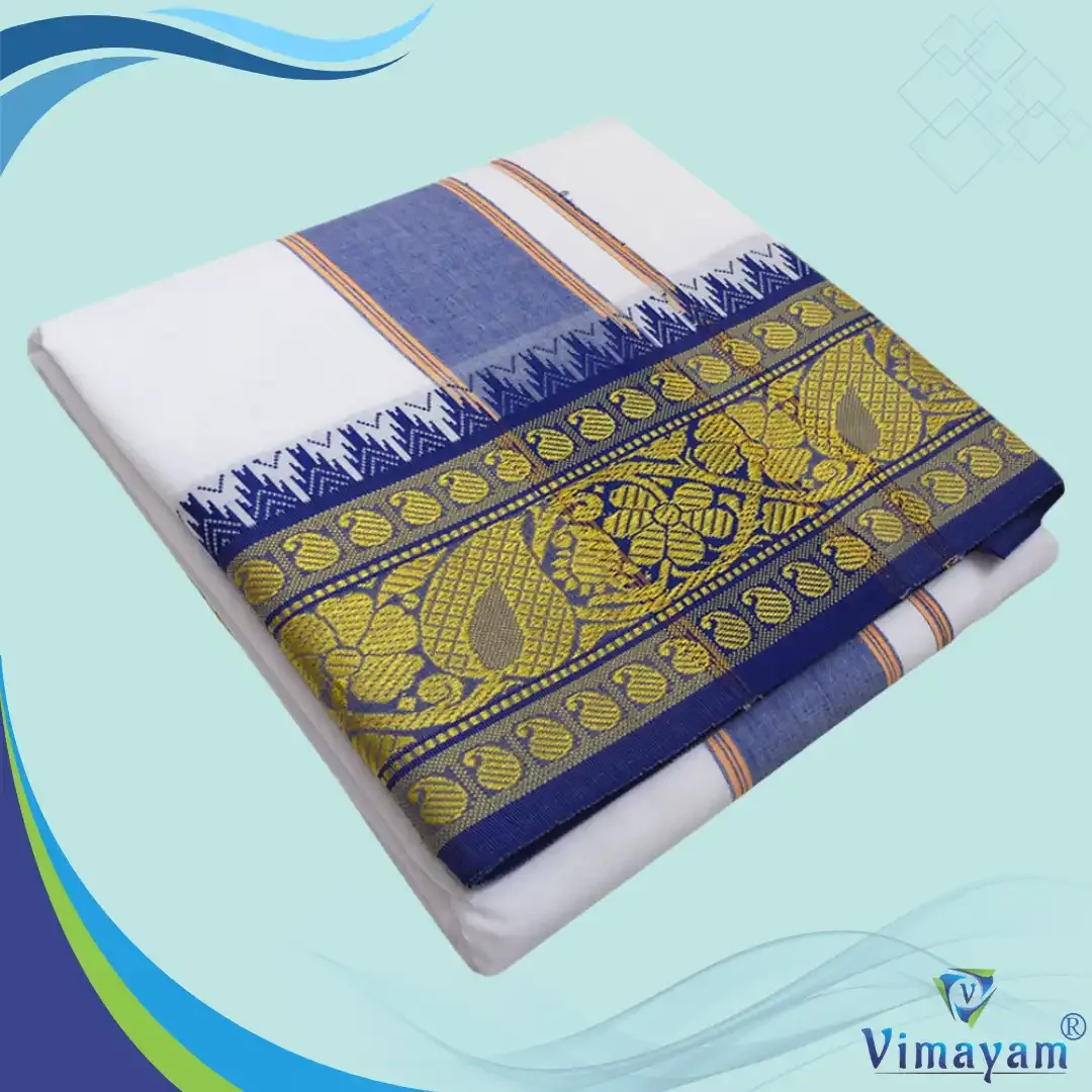 Green and blue 6 inch border dhoti - Assorted border