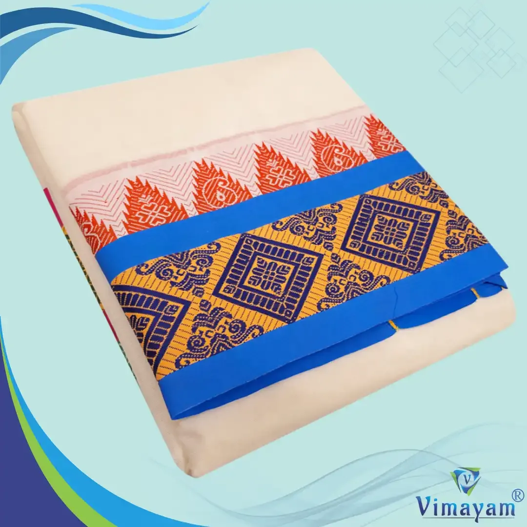 Diamond Tower designed premium quality dhoti - Assorted border colours – Vimayam Dhotis