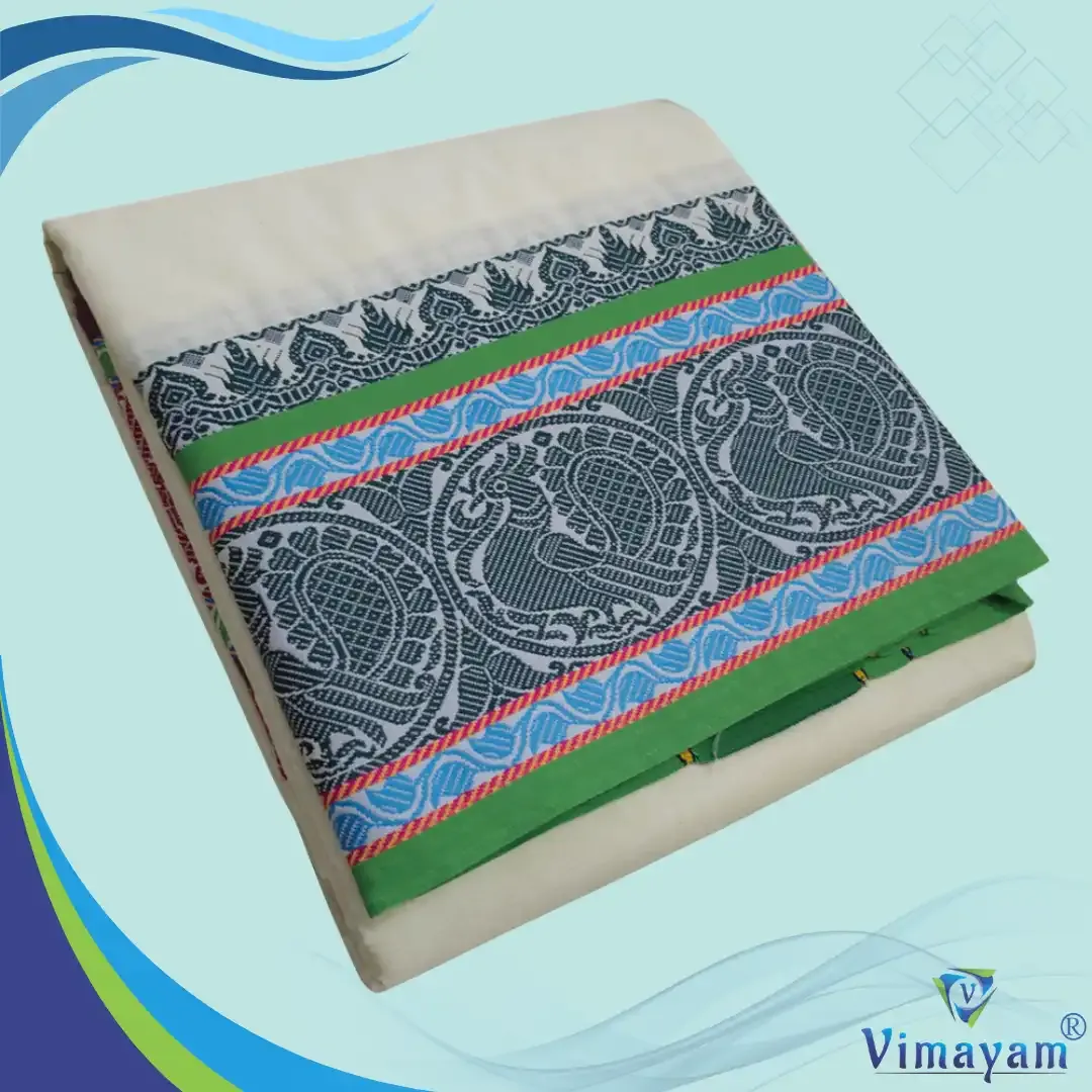 Round Peacock designed premium quality dhoti - Assorted border colours – Vimayam Dhotis