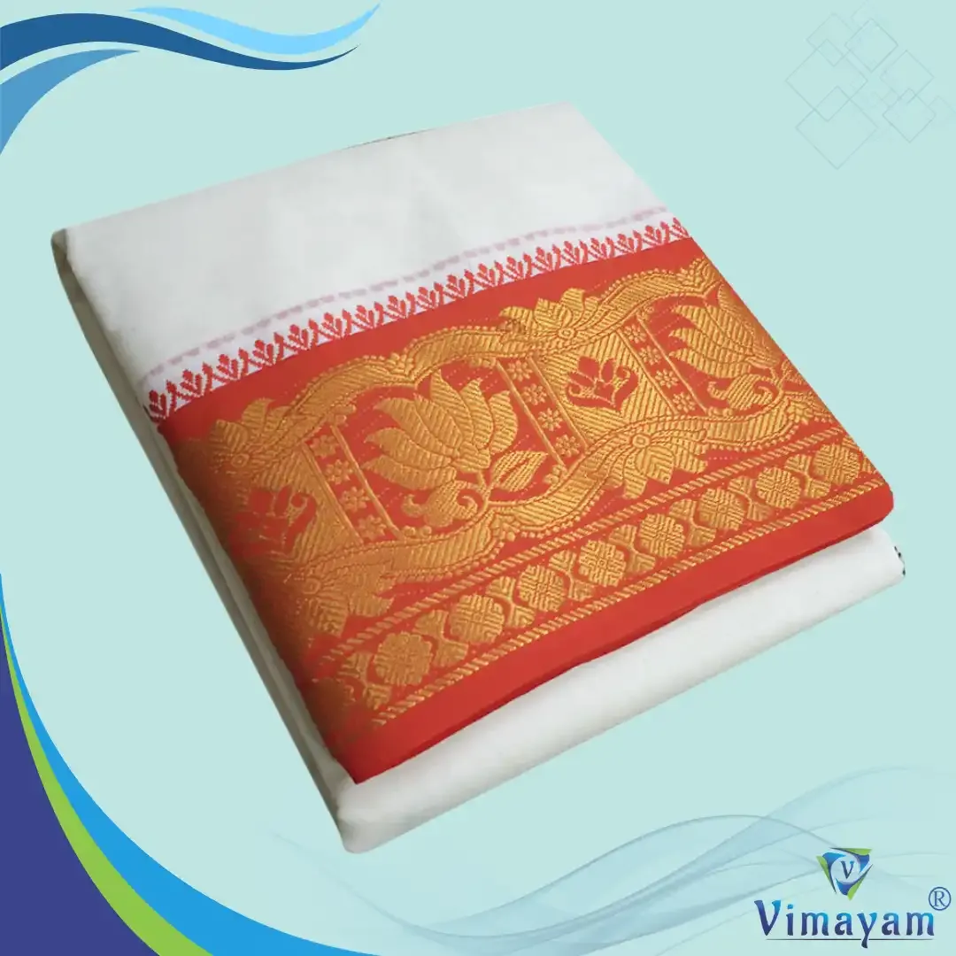 Orange and contrast border premium quality dhoti 7 inch border
