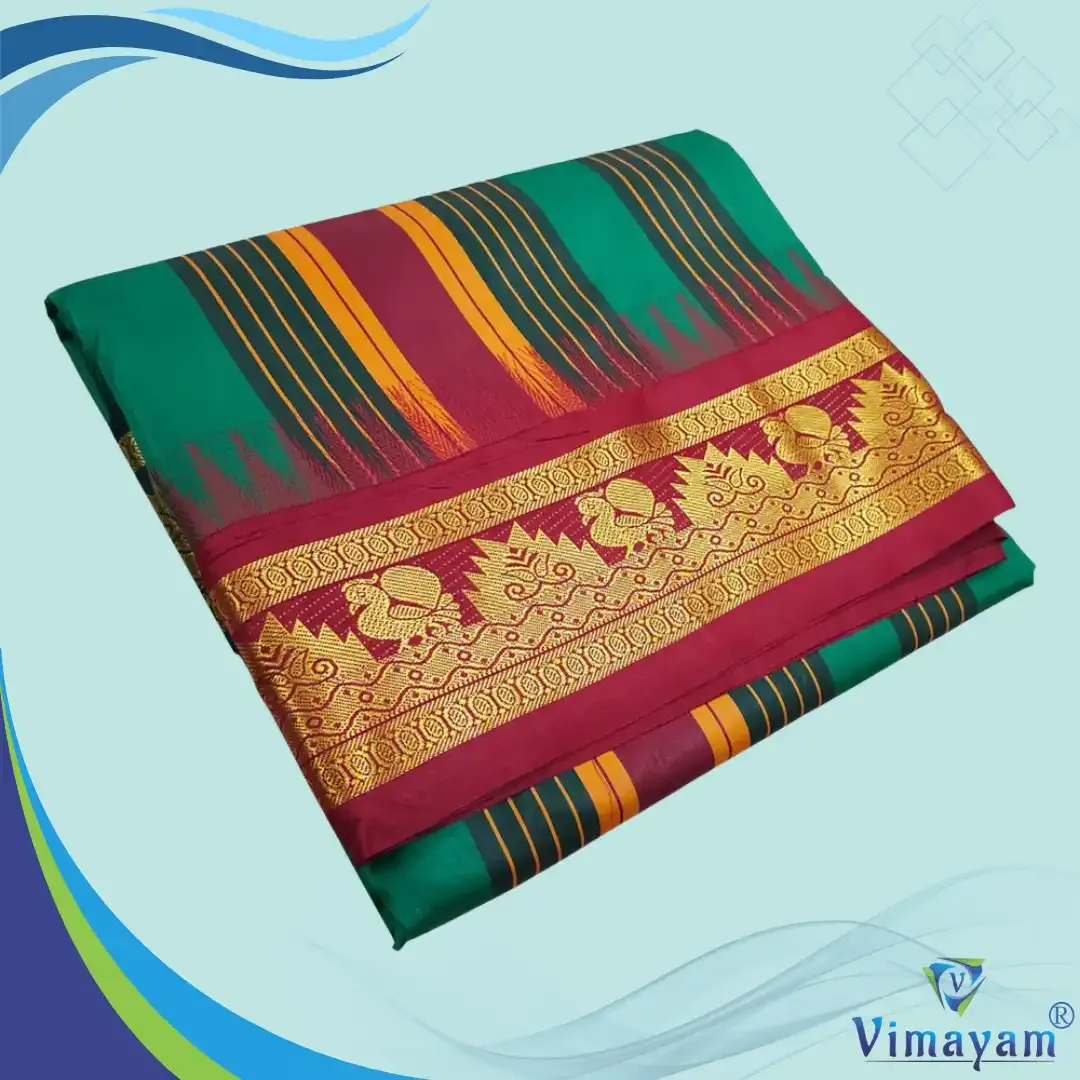 Tirupathi vasthiram 24X12 melchat - Green (Assorted Border designs) - Vimayam Dhoties