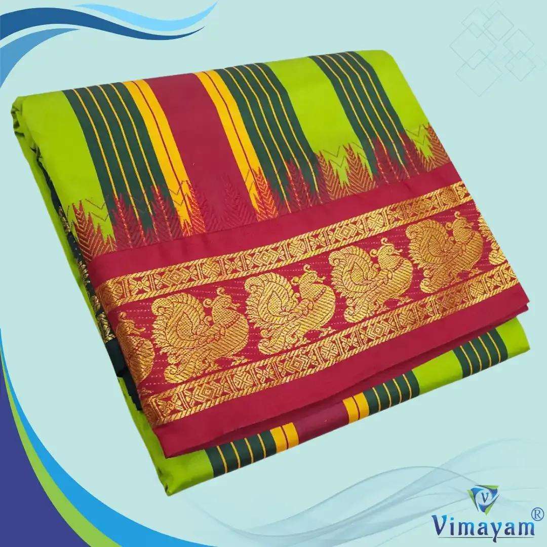 Tirupathi vasthiram 24X12 melchat - Mint Green(Assorted Border designs) - Vimayam Dhoties