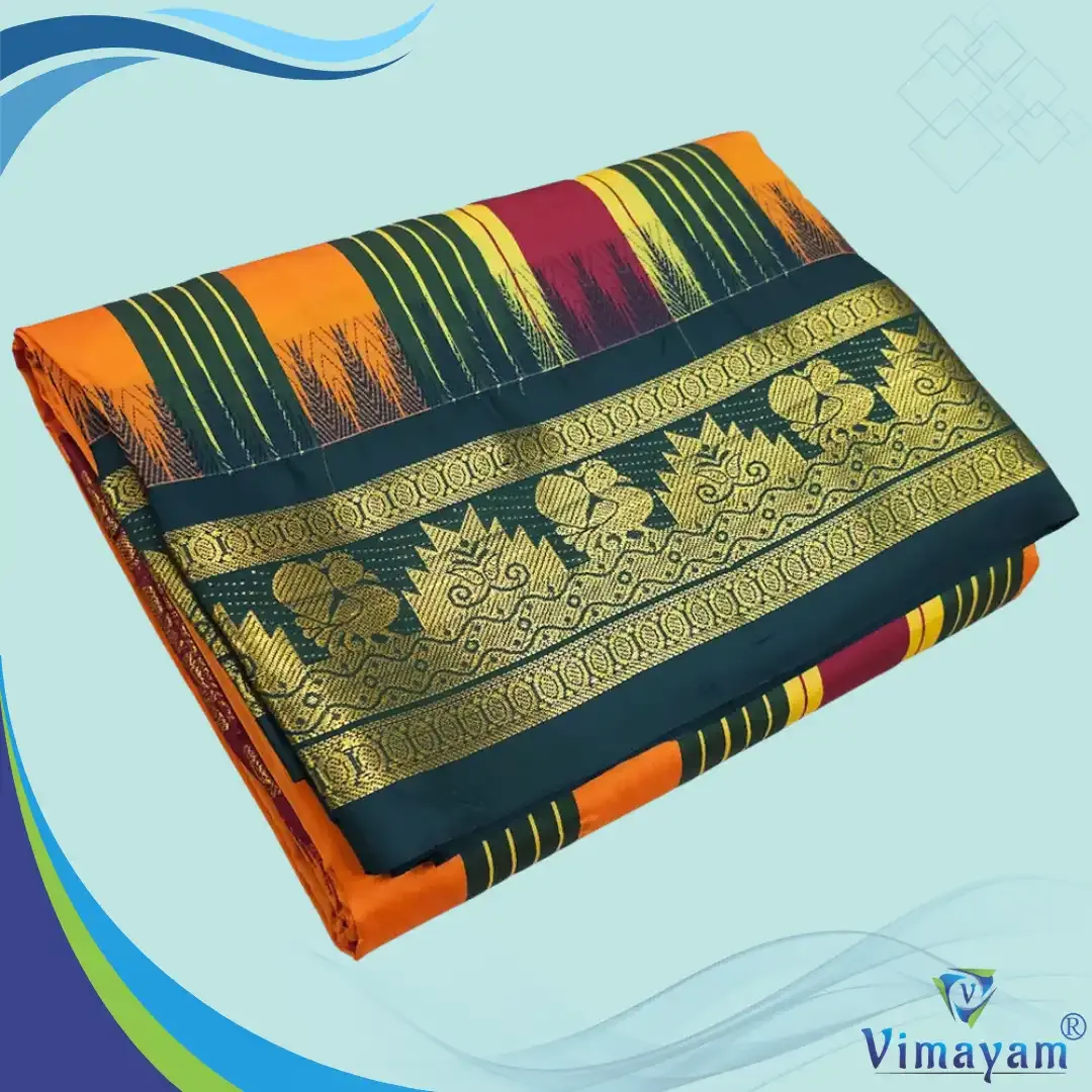Tirupathi vasthiram 24X12 melchat - Mustard(Assorted Border designs) - Vimayam Dhoties
