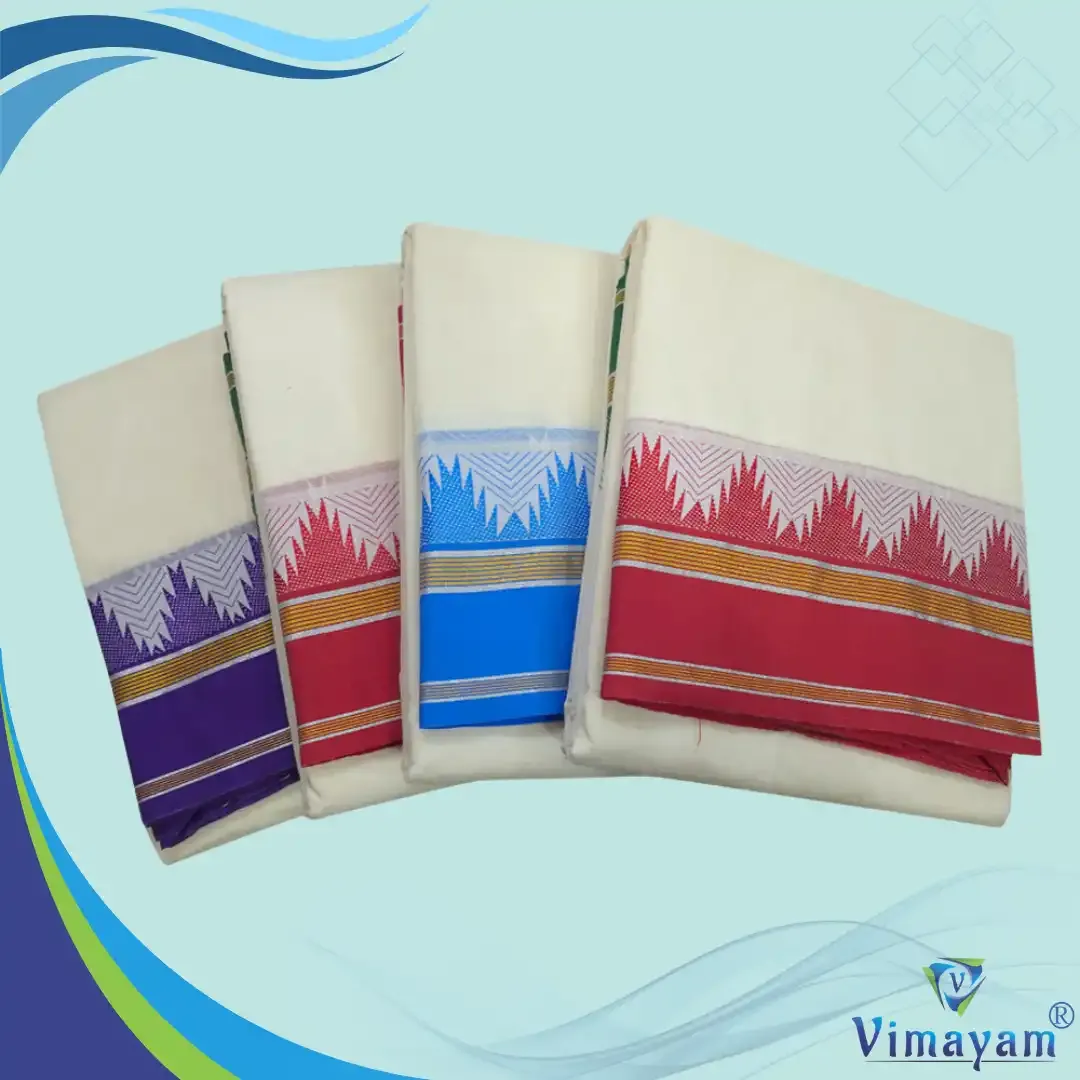 Plain border silver zari thalamboo dhoti - Assorted border colours – Vimayam Dhotis