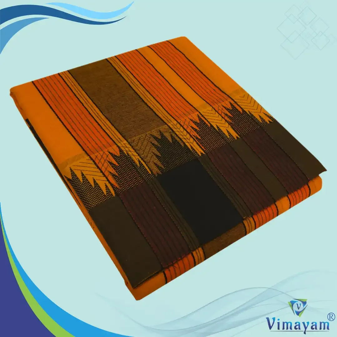 Mango Colour temple border premium quality vaishnava dhoti - Black