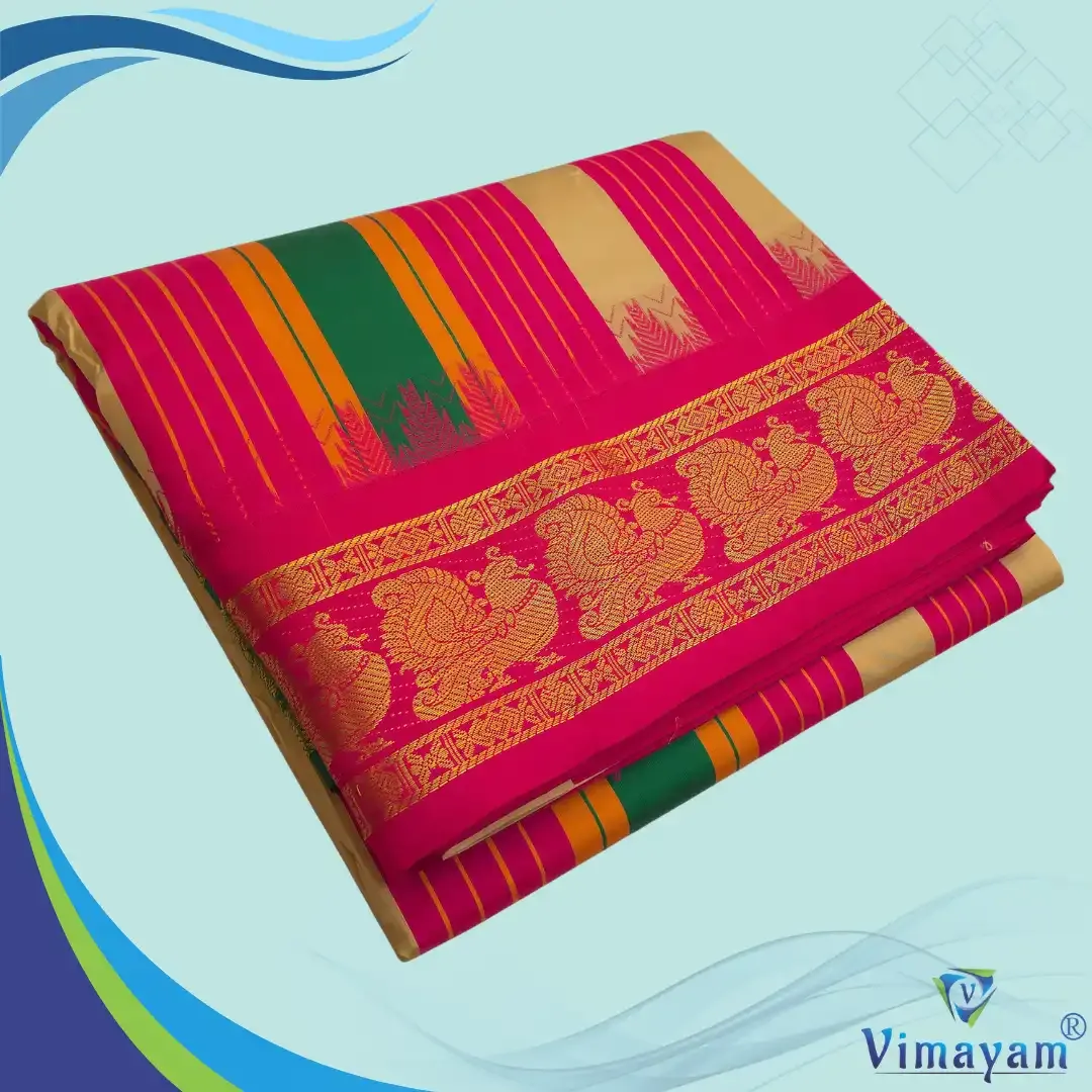 Tirupathi vasthiram 24X12 melchat - Beige (Assorted Border designs) - Vimayam Dhoties