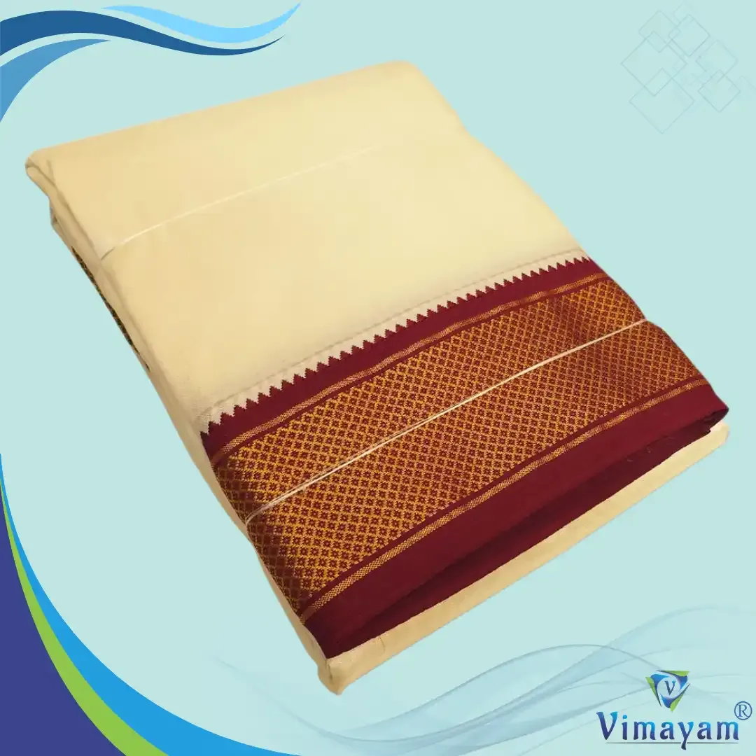 Art silk cream colour silk dhoti mayilkan dhoti - 13