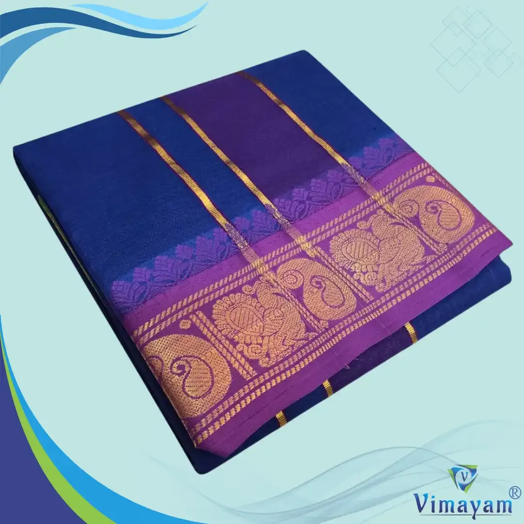 Blue colour premium quality dhoti towel - Assorted border colour and designs - Vimayam Dhoties