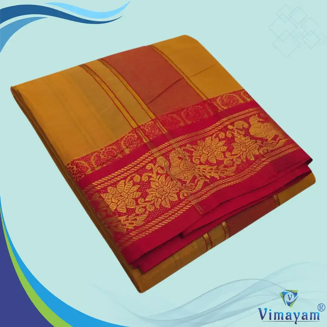 Mustard colour premium quality dhoti towel - Assorted border colour