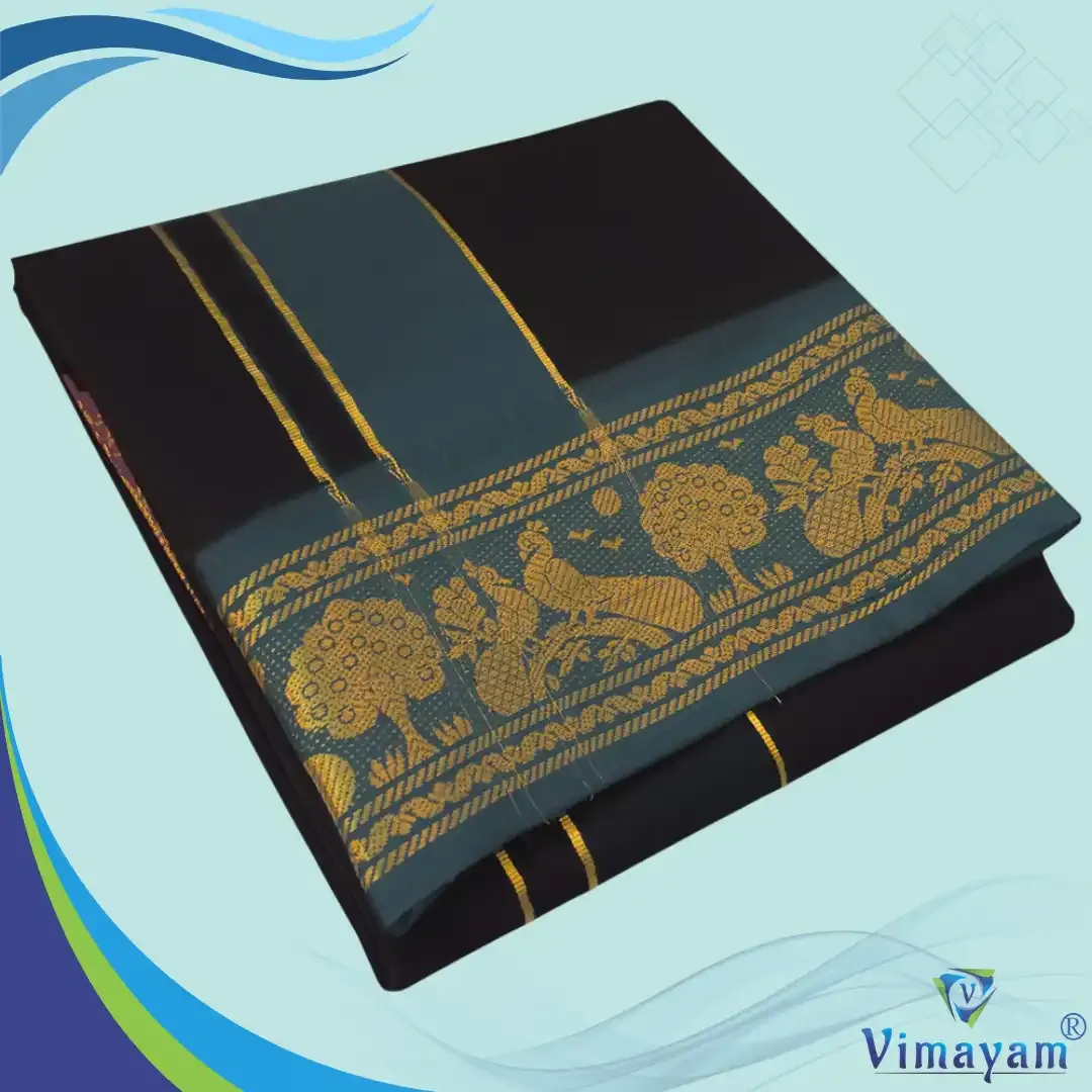 Black colour premium quality dhoti towel - Assorted border colour and designs - Vimayam Dhoties