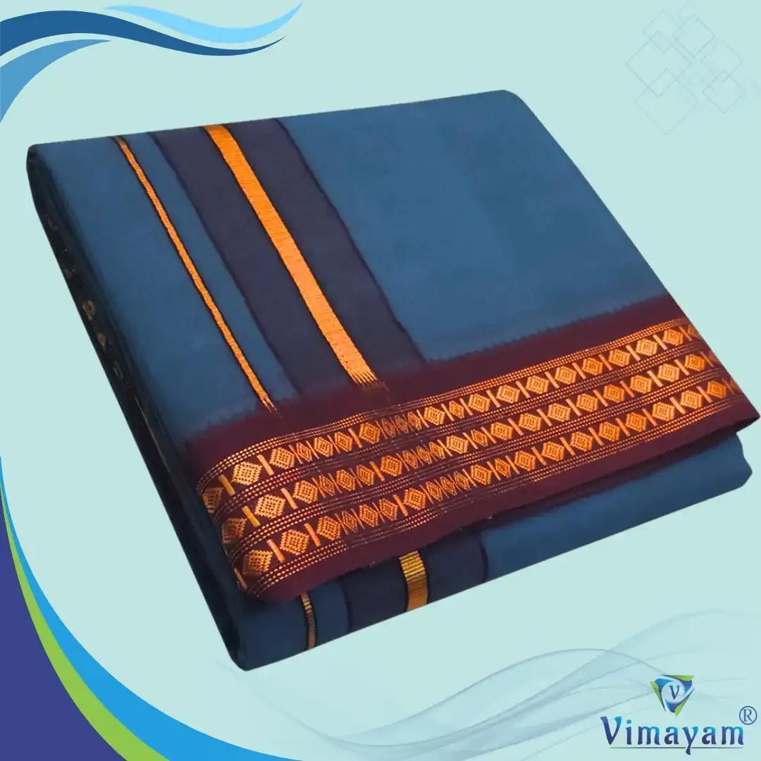 Peacock blue colour dhoti udraj coin border