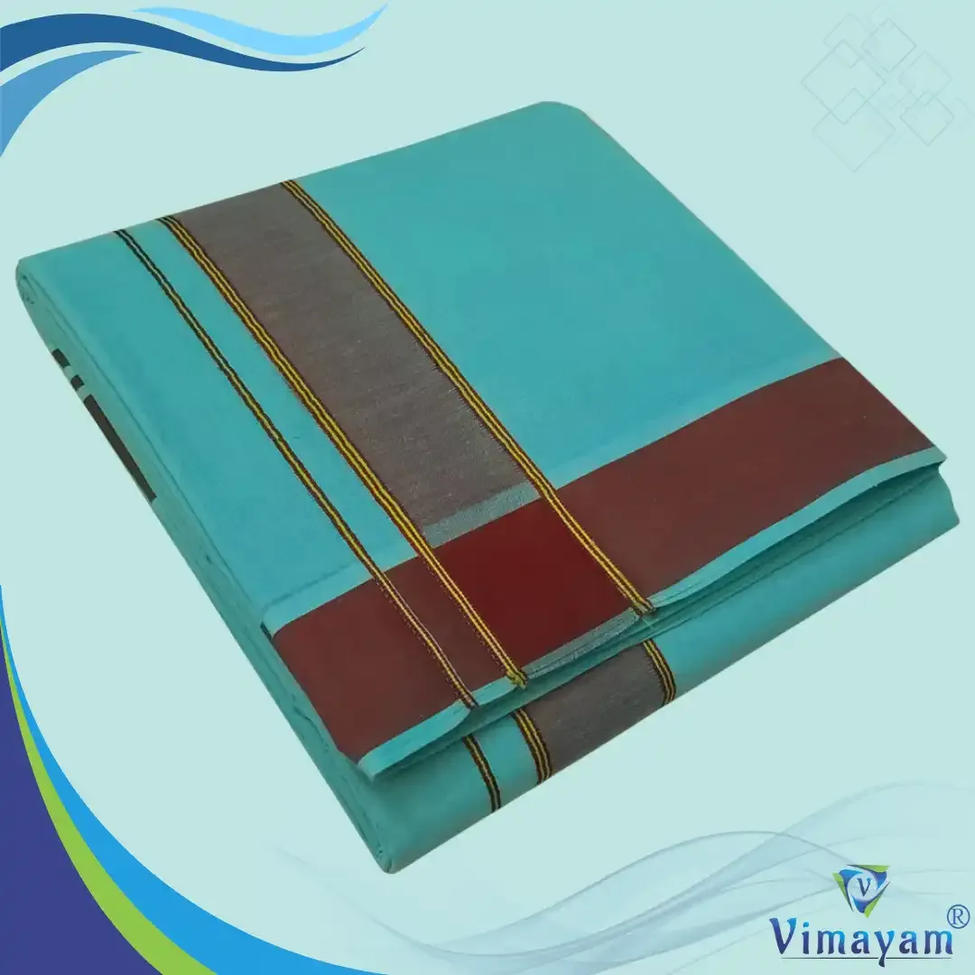 Sea Green colour plain border dhoti towel - Assorted border colours - Vimayam Dhoties