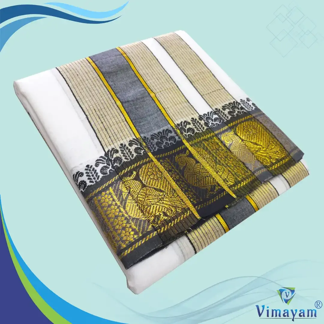 Black border white vaishnava dhoti special quality - Assorted border