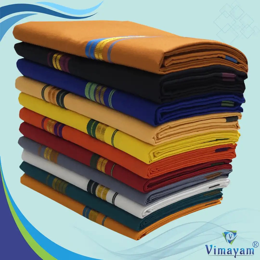 Fancy border cotton dhoti - Assorted border colours - Vimayam Dhoties
